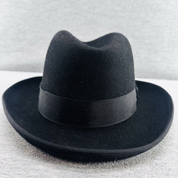 STACY ADAMS - Men's Size Large Black Ribbon Band 100% Felted Wool Fedora Hat - Picture 3 of 11